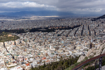 Panoramic view of the city of Athens from Lycabettus hill, Greece