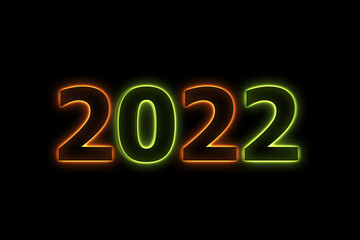 3D illustration New Year concept 2022 design with text color neon.