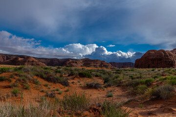 Tranquil southwest scene with large stone formations in Monument Valley