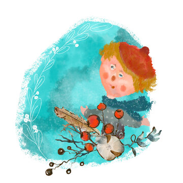 boy and autumn decor