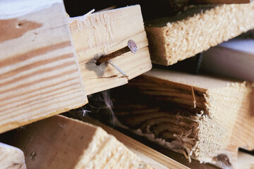 A stack of carpentery waste using as firewood, sustainable, rational and effective use of wood for heating house