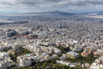 Panoramic view of the city of Athens from Lycabettus hill, Greece