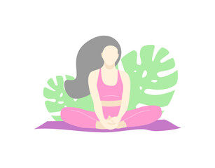Obraz na płótnie Canvas Yoga and meditation. Girl pose sit on mat.
