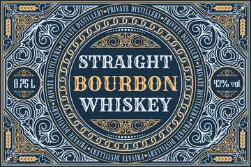 Bourbon Whiskey - ornate vintage decorative label - obrazy, fototapety, plakaty