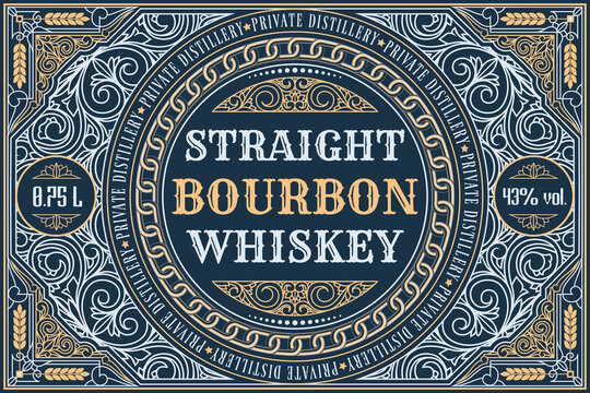 Bourbon Whiskey - Ornate Vintage Decorative Label