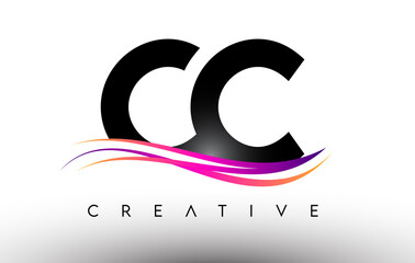 CC Logo Letter Design Icon. CC Letters with Colorful Creative Swoosh Lines