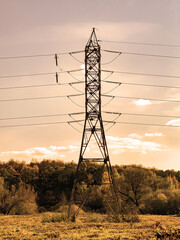 High voltage tower, pilon. electricity power distribution line, clean alternative energy concept