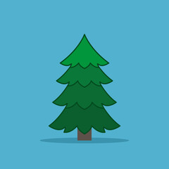 Christmas fir or pine tree empty on blue background. Forest, nature, New Year, winter and celebration concept. Flat design. Vector illustration. EPS 8, no gradients, no transparency