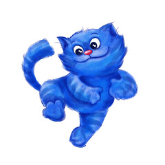 Happy digital painting blue jumping cat
