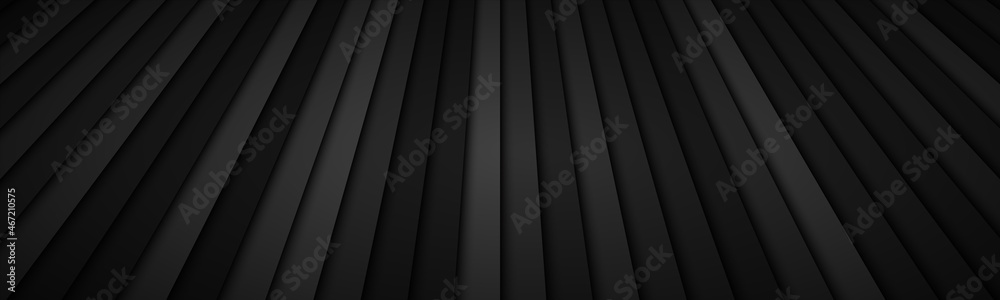 Wall mural abstract stripe header with different transparencies. black metallic geometric background with dark 