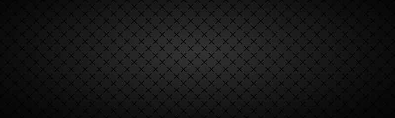 Black abstract header. Vector metal pattern. Simply mosaic banner with evenly stacked crosses