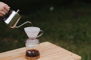 Drip coffee in the garden