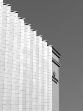Grayscale photo of chevron façade