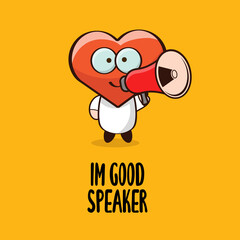 tiny cartoon heart character with megaphone