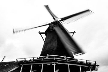 Greyscale photo of windmill