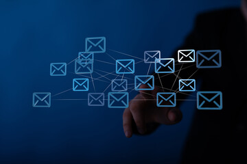 Approved email and spam message displayed on a futuristic interface