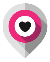 Map pin, symbol of heart, gps pointer folded from gray paper