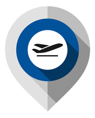 Map pin, plane symbol, gps pointer folded from gray paper