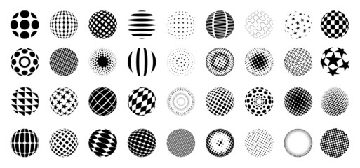 Vector collection of circular black patterns.