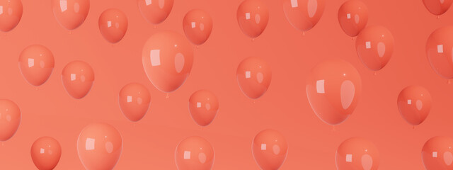 Red balloons on a red background. Holiday and fun concept. 3D rendering.