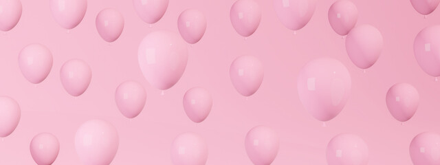 Pink balloons on a pink background. Holiday and fun concept. 3D rendering.