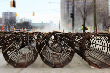 Rusted circular metal frames