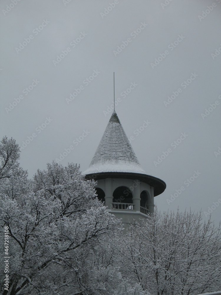 Wall mural witch's hat tower in snow