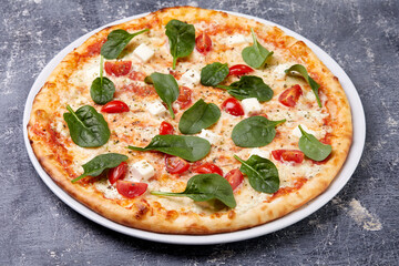 tasty pizza with chicken and cheese