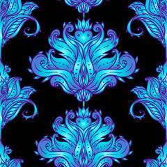 Floral paisley inspired Indian vector colorful ornate seamless pattern. Decorative style retro background, ornate design with repetition. Heraldic floral texture.