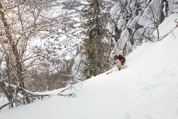 skiing in the mountains