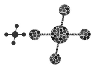 Connections vector composition of round dots in various sizes and color hues. Dots are organized into connections vector composition. Abstract vector design concept.