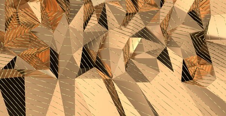 Gold polygon background 3d rendering, 3d illustration. Abstract triangle background. Gold background. Abstract Gold polygon wallpaper