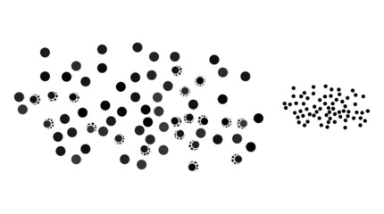 Fog particles vector mosaic of dots in different sizes and color hues. Circle dots are organized into fog particles vector illustration. Abstract vector illustration.