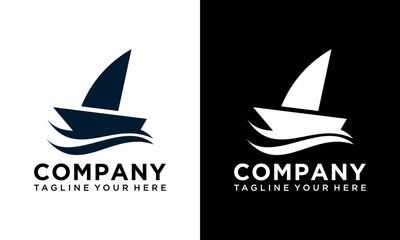 Boat Logo Design Template Vector Graphic Branding Element. on a black and white background.