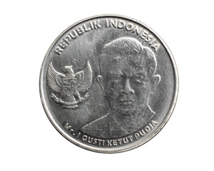 Indonesia a thousand rupiah coin on a white isolated background
