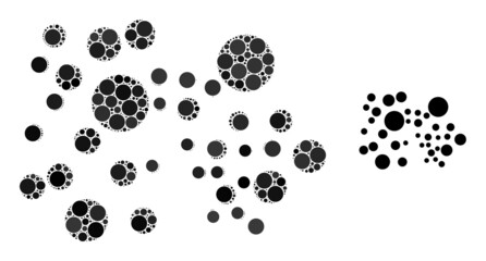Bubble cluster vector collage of circle dots in different sizes and color tones. Circle dots are grouped into bubble cluster vector mosaic. Abstract vector design concept.