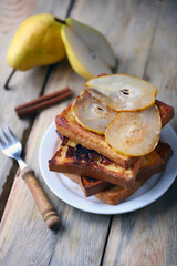 French toast with caramelized pear.
