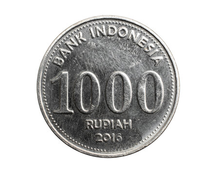 Indonesia a thousand rupiah coin on a white isolated background