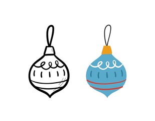 Hand drawn Christmas tree toy. Vector simple illustration isolated on white background.