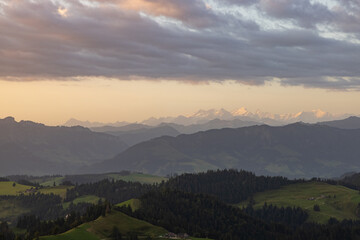 Amazing sunset at a wonderful landscape in Switzerland on a hill called Napf. Wonderful morning...