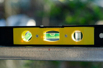 Spirit level or construction water level on steel pipe