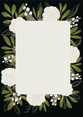 Blank invitation card with roses, berries and Branches