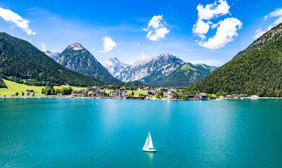 landscape at the achensee lake in austria - pertisau - 467226515