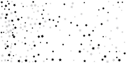 Silver star confetti. Falling stars on a white background. Illustration of flying shining stars. Decorative element. Suitable for your design, postcards, invitations, gift, vip.
