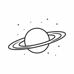 Saturn linear icon planet with rings gas giant