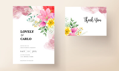 beautiful watercolor floral wedding invitation card set