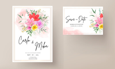 Fototapeta na wymiar beautiful watercolor floral wedding invitation card set