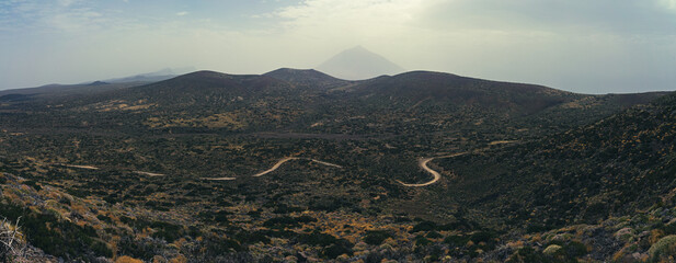 Fototapeta na wymiar Mountain landscape. Panoramic view. Tenerife. Canary Islands. Spain. Toning. Stylization.