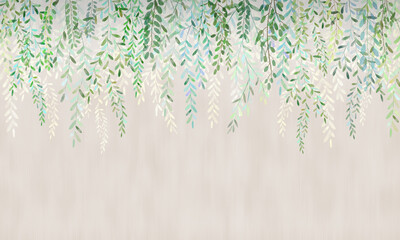 Tree branches on top in the style of watercolor painting. Printing for large-format printing. - 467229131