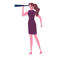businesswoman looking through telescope